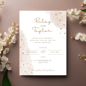 Pink and Gold Wedding Invitation Set, Digital Template, Gold Glitter Wedding, Blush and Gold Invite, Luxe Wedding Invite, Blush Wedding