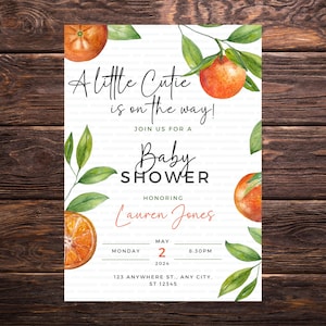 Cuties Baby Shower Invite Template, Cutie On The Way, Mandarin Baby Shower Invite, Editable Template, Tangerine Baby Shower, Clementine Baby