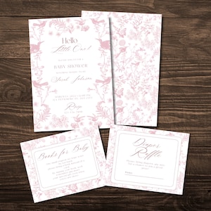 Conjunto de baby shower toile rosa polvoriento, baby shower floral, baby shower toile, baby shower rubor