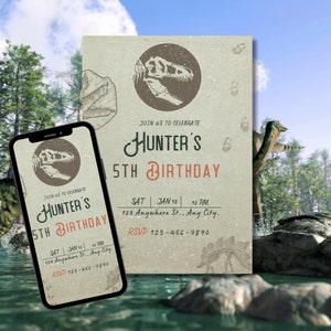 Dinosaurier Entdecker Geburtstagseinladung Vorlage, Outdoor-Geburtstagseinladung, Fossilien Thema, Vintage Map, Kids Bday Party, Dino Dig Party