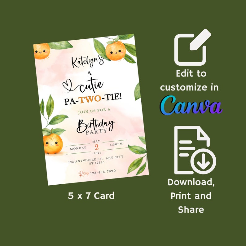 Cutie Patwotie Party Invite Template, Cutie 2nd Birthday, Squeeze