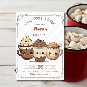 Hot Cocoa Birthday Invite Template, Cocoa Birthday Party, Marshmallow Drink,Winter Birthday,Hot Cocoa Invite,Kids Bday Invite,Hot Chocolate
