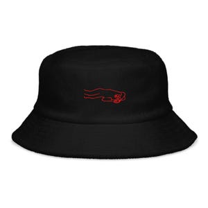 Sleeping Boy Embroidered Terry Cloth Bucket Hat In Red