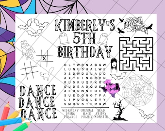 Wednesday Activity Sheet | Birthday Activity Sheet | Wednesday Birthday | Color Yourself | Birthday Decor | Wednesday Party Decor