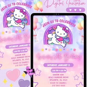 Pink Cat | Hk Digital Invite | Cat birthday | Pink cat birthday | Kitty | Pink unicorn | Digital file | Hello