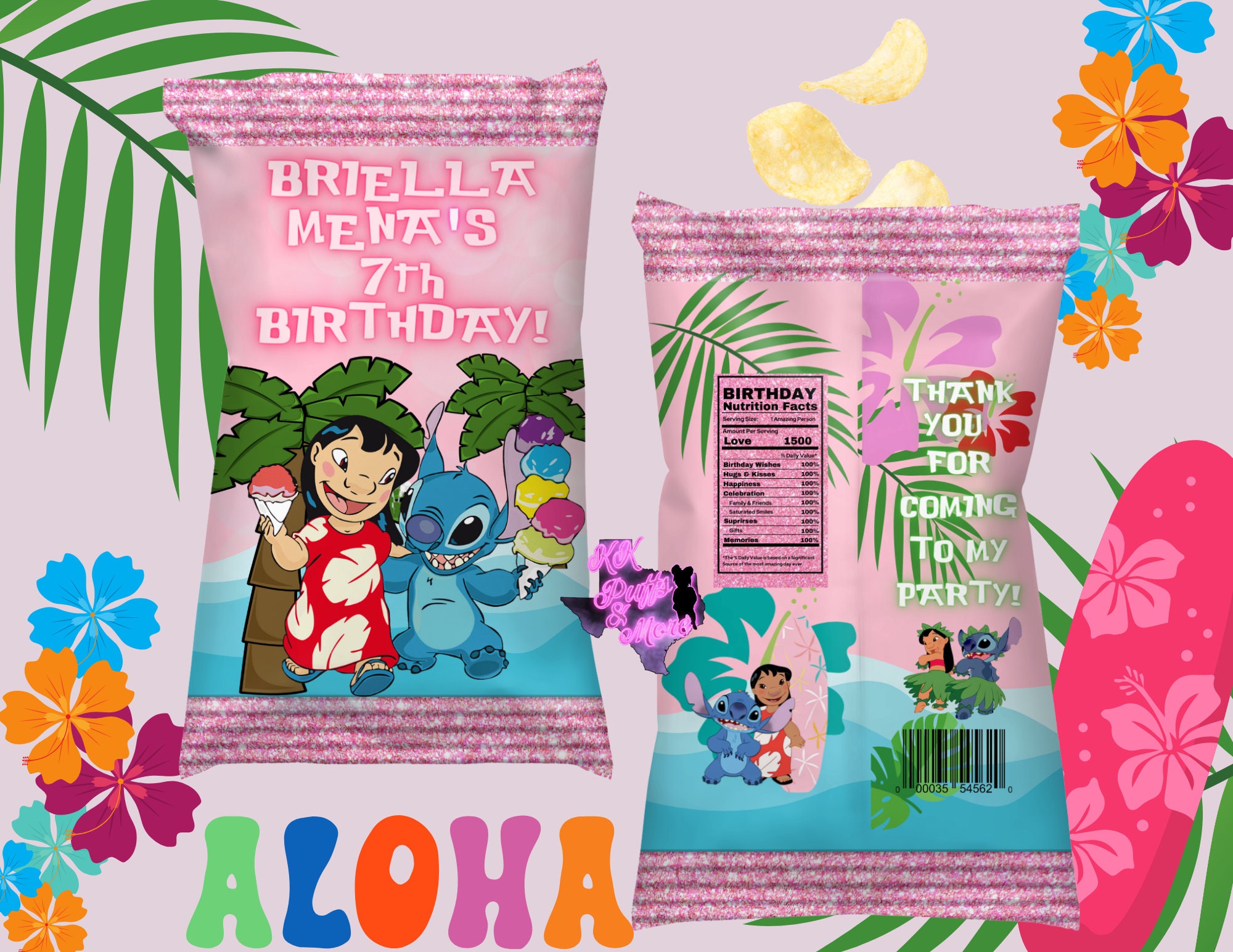 Stitch Chip Bag Digital Hawaii Party Decor Party Chip Bags Party Favor