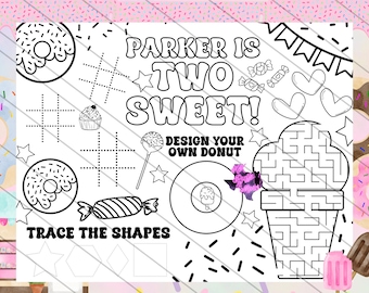 Two Sweet | Birthday | Icecream | Activity sheet | Color yourself | Party favor | Donuts |