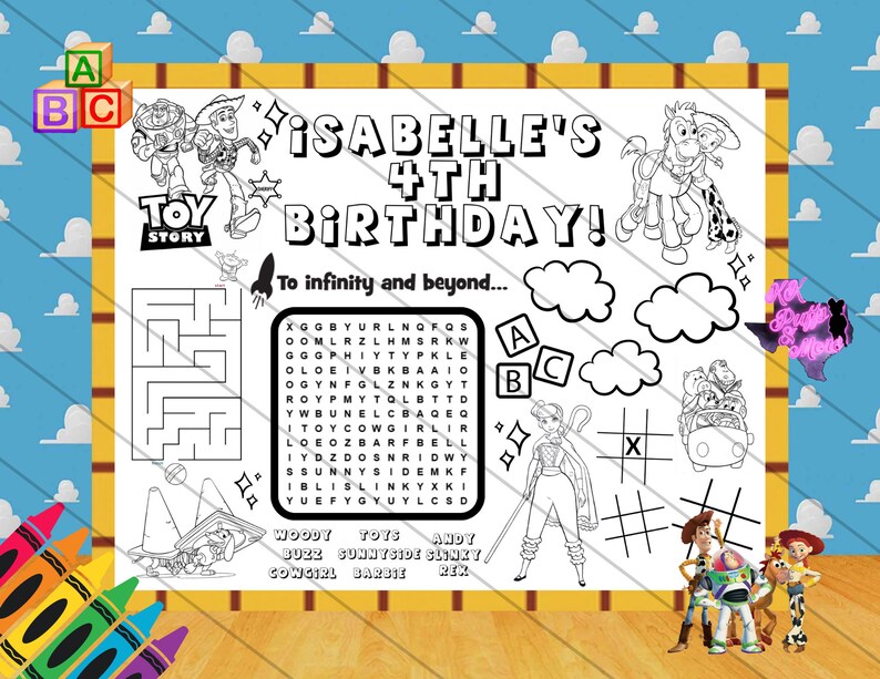 Toy Story Activity Sheet Birthday Activity Sheet Woody Etsy