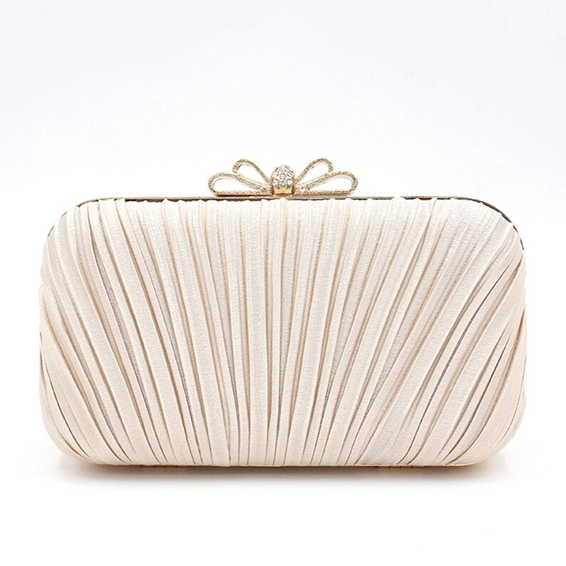 Klassische cremefarbene, elegante Abendtasche mit Falten, klassische Dinner-Clutch-Geldbörse, formelle Bankett-Handtasche für Damen Bild 2