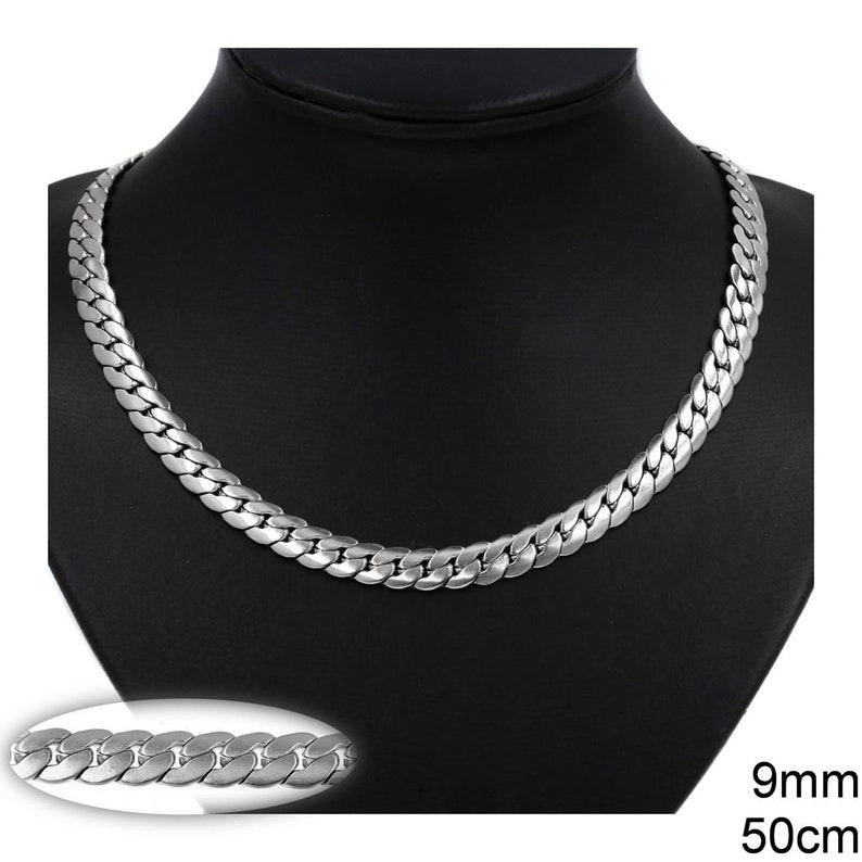 Chain Steel Herringbone NK 9mm 50CM Women and Men Unisex 925 Sterling