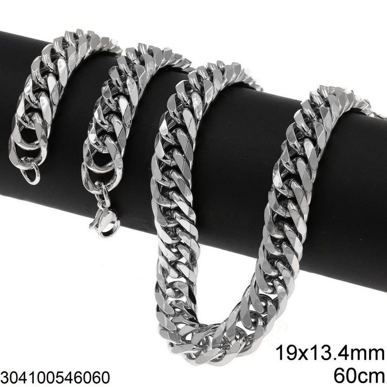Double Diamond Steel Gourmet Chain 19x13.4mm 60CM Women and Men Unisex