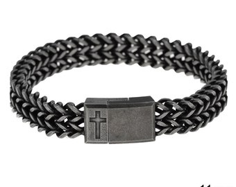 Pulsera de acero Bismarck para hombre 12mm con cierre magnético, 23cm GUNMETAL Acero y plata925 Pulsera Metal Link, Bracele de plata