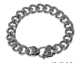 Cadena de pulsera de acero gourmet para hombre, 16x13x3,5 mm, 22 cm, eslabón de pulsera de acero y plata 925, pulsera de plata