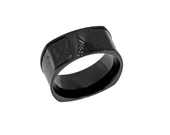 Steel Men's Wedding Ring with Leather 10mm Sterling silver rings Silver Rings