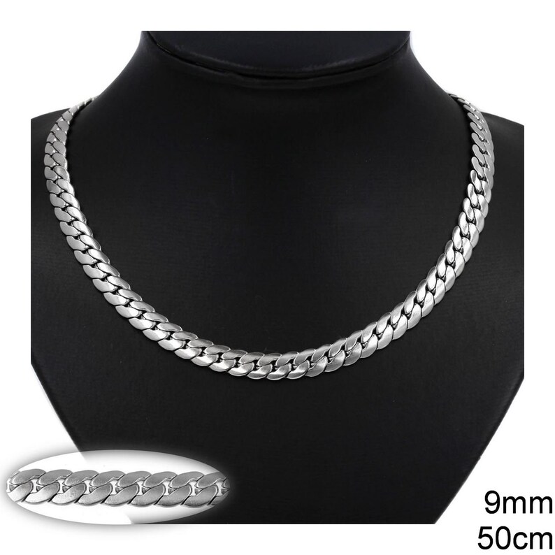 Chain Steel Herringbone NK 9mm 50CM Women and Men Unisex 925 Sterling