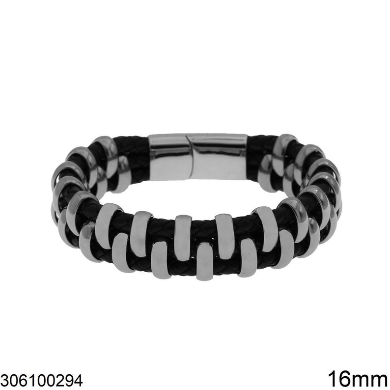 Steel Bracelet with Braid and Oval Rings 16mm Steel and silver925 Metal Bracelet Link, Silver Bracele image 3