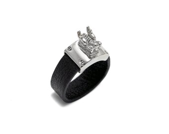 Dragon Steel Men's Ring & Rubber 10mm Sterling silver rings Silver Rings