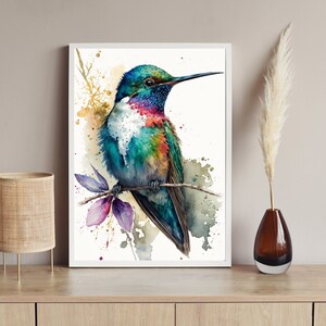 Bella stampa ad acquerello HUMMINGBIRD, poster fauna selvatica regalo animali decorazione murale vivaio animale pittura arte colorata, download digitale
