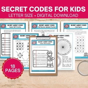 Secret Agent Spy Activity, Ciphers And Codes, Secret Codes For Kids, Spy Birthday Party Activities for Kids, Secret Agent Party Printables
