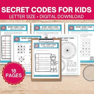 Secret Agent Spy Activity, Ciphers And Codes, Secret Codes For Kids, Spy Birthday Party Activities for Kids, Secret Agent Party Printables