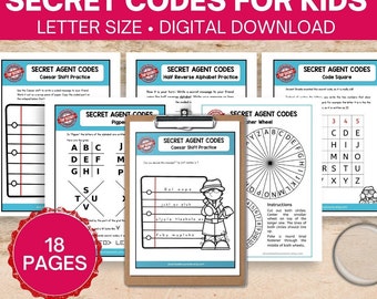 Secret Agent Spy Activity, Ciphers And Codes, Secret Codes For Kids, Spy Birthday Party Activities for Kids, Secret Agent Party Printables