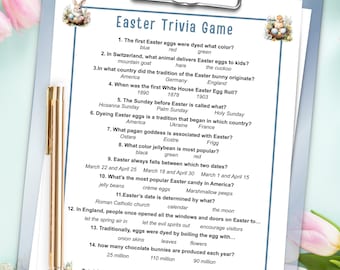 Juego de trivia de Pascua, cuestionario de trivia de Pascua, juego de fiesta de Pascua imprimible, juego de pelea amigable de Pascua, pelea de trivia de Pascua, noche de juegos familiares de Pascua
