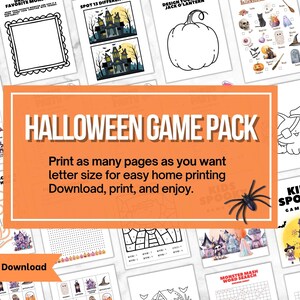 pages from the printable Halloween kids activity book