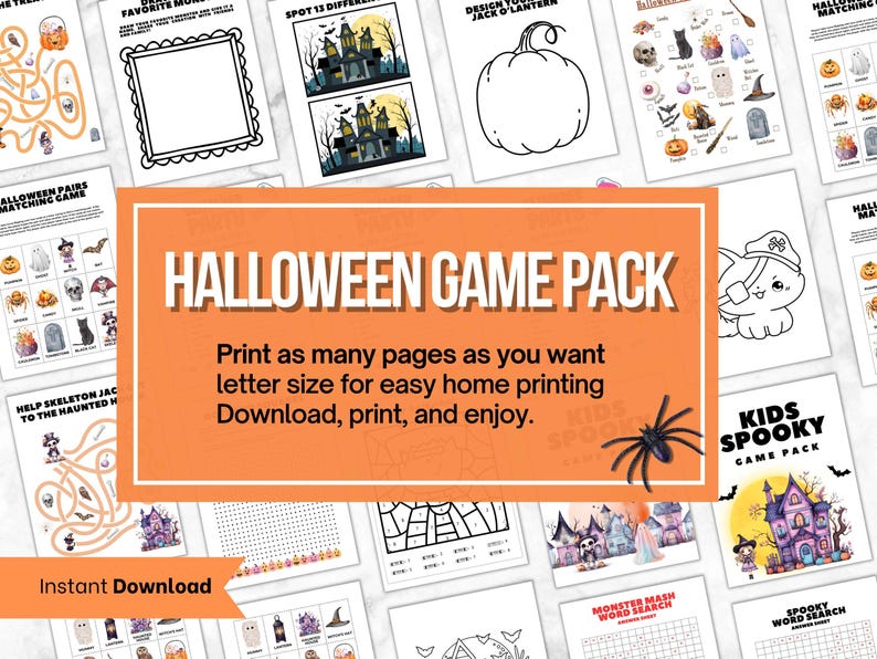 pages from the printable Halloween kids activity book