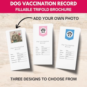 Registro de vacinação para cães, rastreador de vacinação para animais de estimação, registro de vacinas para filhotes, registro de vacinas para filhotes, PDF preenchível, download instantâneo de PDF para impressão