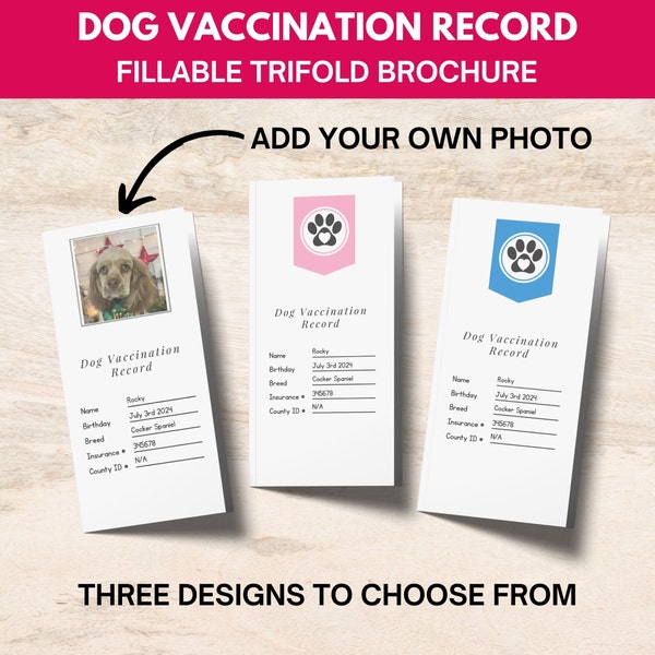 Dog Vaccination Record, Pet Vaccination Tracker, Puppy Vaccine Log, Puppy Shots Record, Fillable PDF, Printable PDF Instant Download