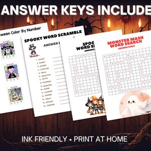 Answer keys on Halloween background