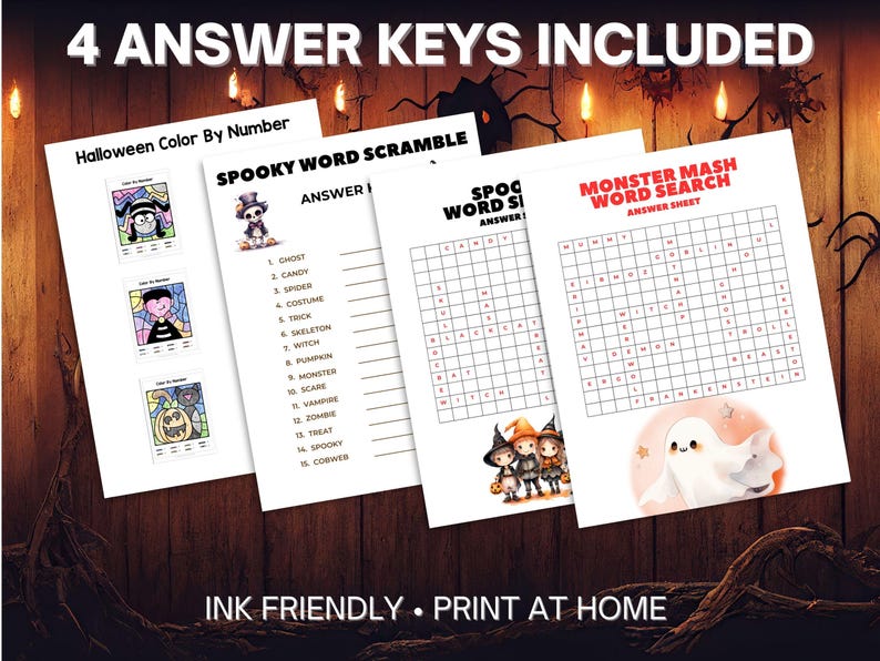 Answer keys on Halloween background