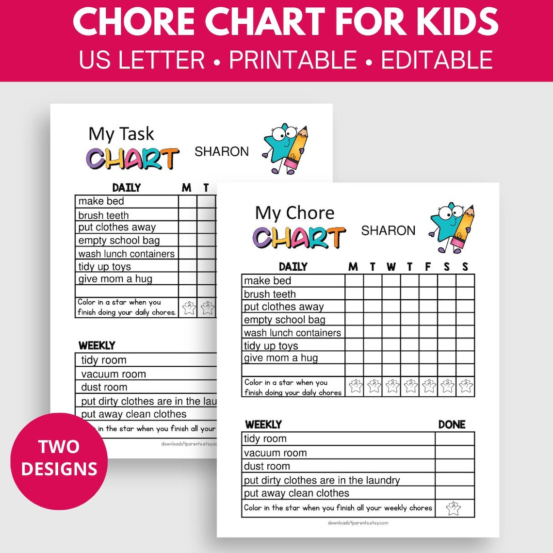 Chore Chart for Kids Printable, Kids Chore Chart Printable, Kids Chores, Responsibility Chart ...