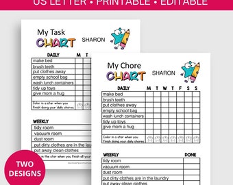 Chore Chart für Kinder druckbar, Kids Chore Chart druckbar, Kids Haushalt, Verantwortung Chart, bearbeitbar, Belohnungsgutscheine,