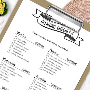 Cleaning checklist editable ADHD cleaning checklist house cleaning checklist weekly cleaning checklist, minimalist Cleaning Checklist
