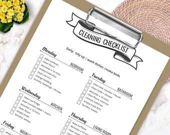 Cleaning checklist editable ADHD cleaning checklist house cleaning checklist weekly cleaning checklist, minimalist Cleaning Checklist