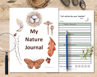 Afdrukbaar natuurdagboek voor kinderen, natuurstudiedagboek, thuisonderwijsmateriaal