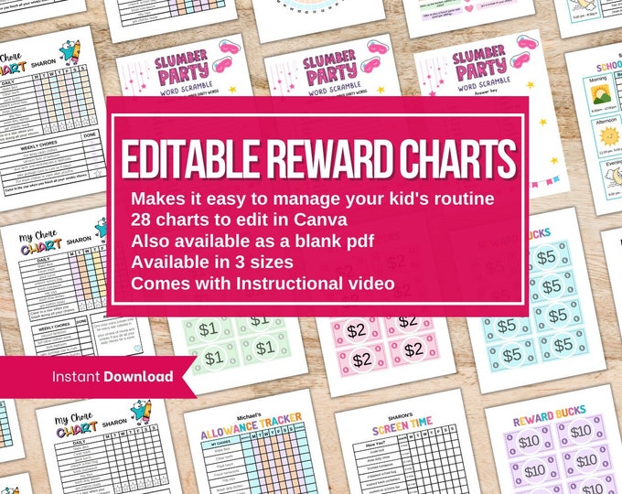 Reward Chart for Kids | Printable, Editable, Digital PDF | Weekly Chore ...