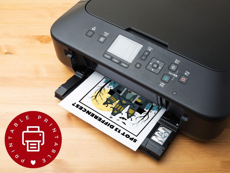 page from the Halloween activity book being printed