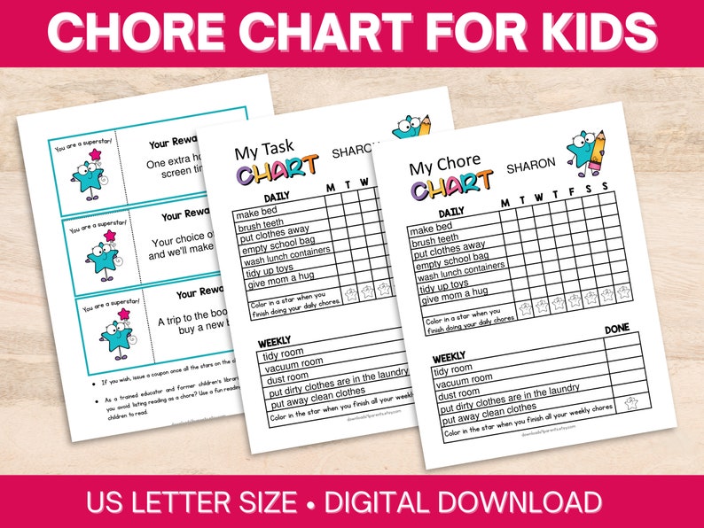 Chore Chart for Kids Printable, Kids Chore Chart Printable, Kids Chores, Responsibility Chart ...