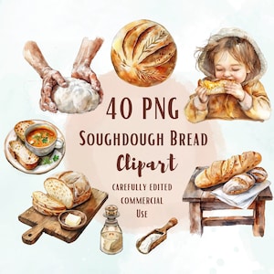 Watercolor Sourdough Clipart, Sourdough Bread PNG, Bread Baking Clip Art, Sourdough Bread Clipart, Baking Clipart, Cottagecore