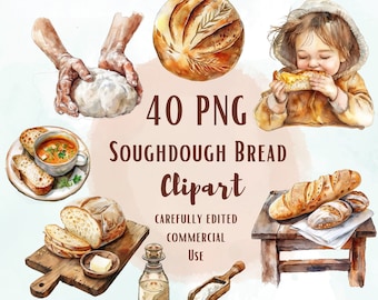 Watercolor Sourdough Clipart, Sourdough Bread PNG, Bread Baking Clip Art, Sourdough Bread Clipart, Baking Clipart, Cottagecore