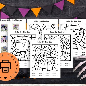 Halloween color by number pages