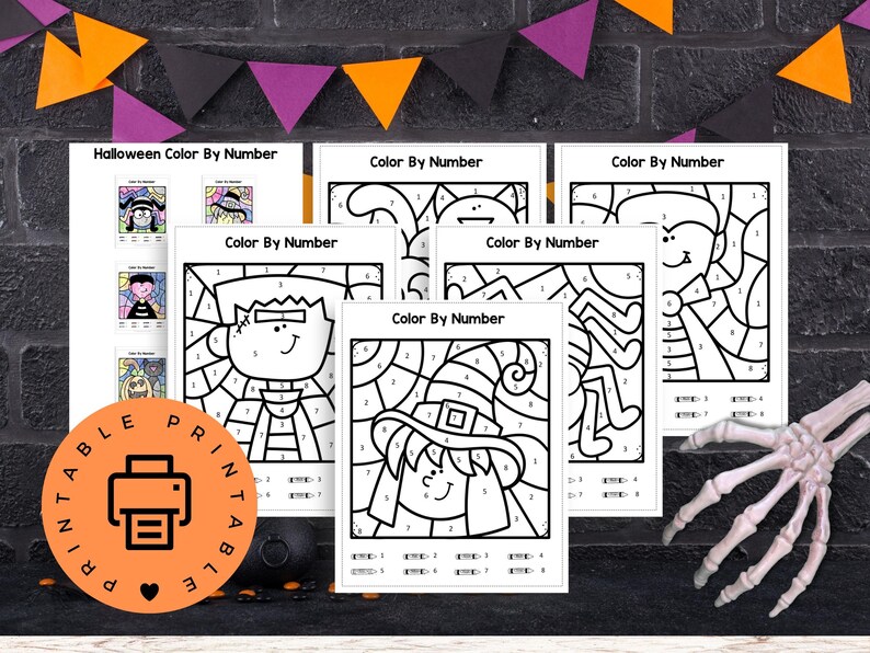 Halloween color by number pages