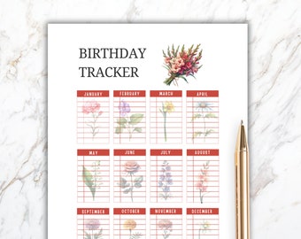 Editable perpetual birthday calendar, Birthday checklist, birthdays tracker, birthday tracker, birthday calendar, printable birthday tracker