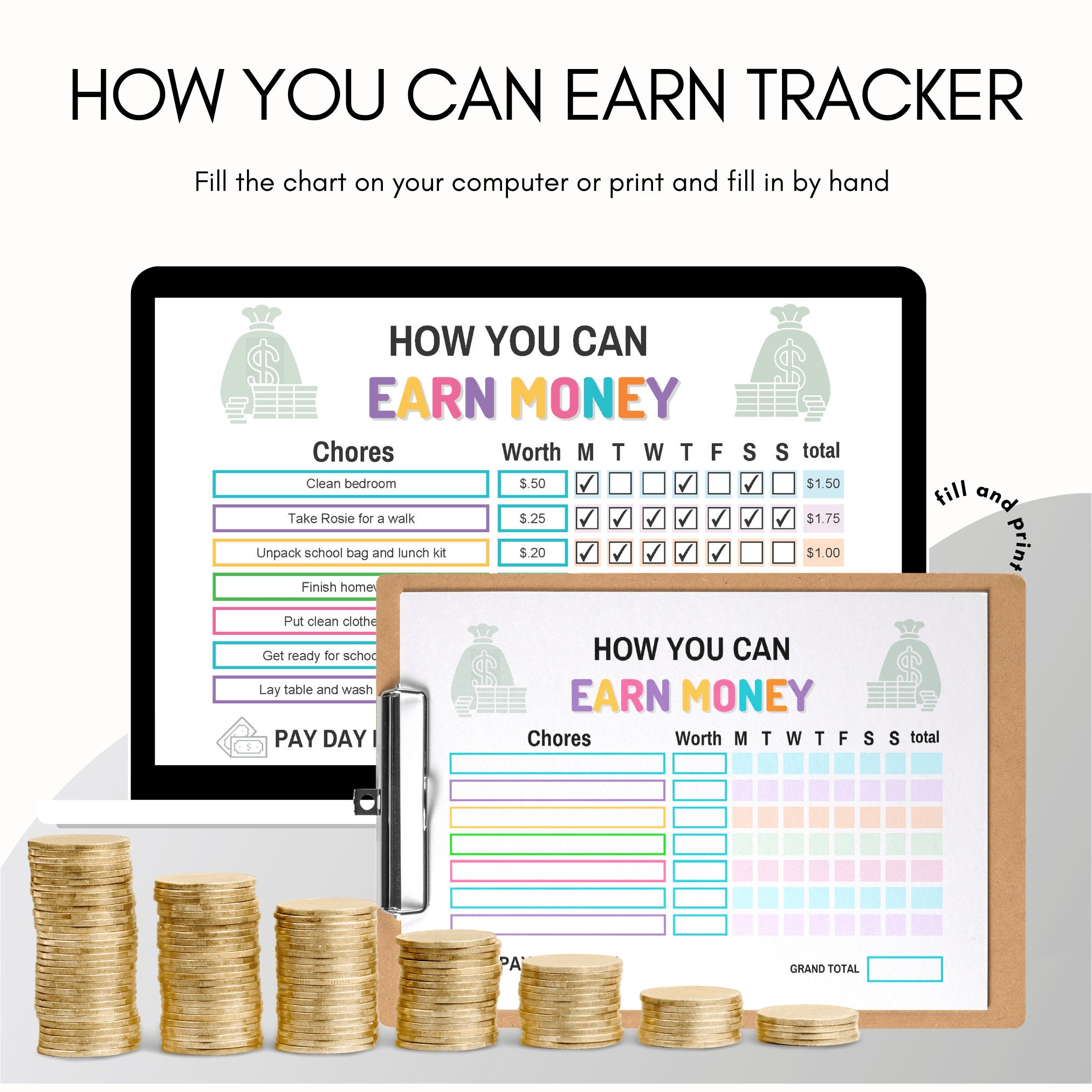 How to Earn Money Chore Chart Editable Allowance Chore Chart for Kids ...