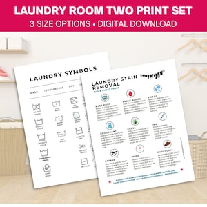 Laundry Room 2 Print Set, Laundry Room Prints, Stain Removal Guide, Laundry Care Symbols, Laundry Symbols Chart, Laundry Care,