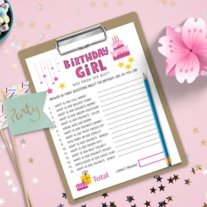 Who Knows The Birthday Girl Best, Teens Tweens Birthday Party Games, Printable Birthday Games, How Well Do You Know The Birthday Girl