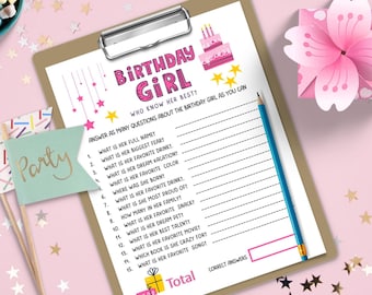 Who Knows The Birthday Girl Best, Teens Tweens Birthday Party Games, Printable Birthday Games, How Well Do You Know The Birthday Girl