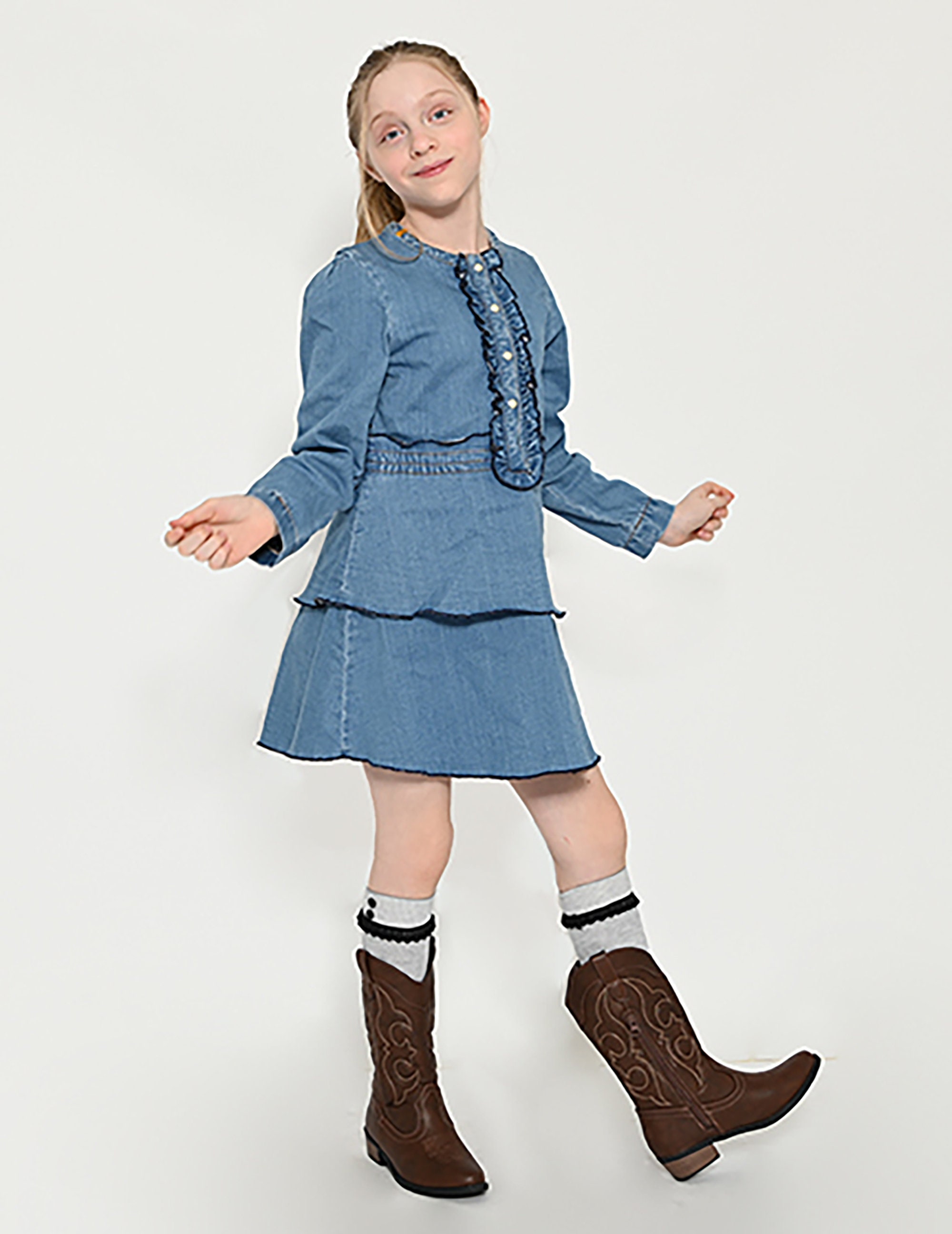 Girls Long Sleeve Denim Dresses Etsy